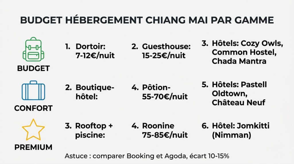 Budget hébergement à Chiang Mai par gamme de prix en euros