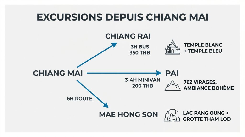 Comparatif excursions depuis Chiang Mai vers Chiang Rai, Pai et Mae Hong Son
