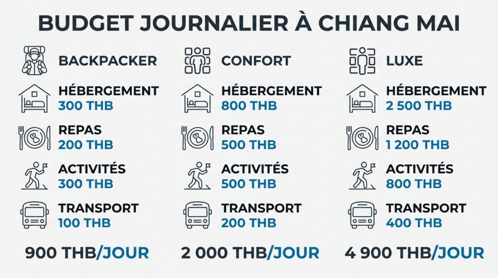 Budget journalier à Chiang Mai selon le profil voyageur, backpacker, confort et luxe