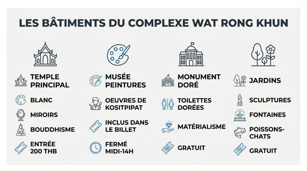Plan des bâtiments du complexe Wat Rong Khun à Chiang Rai