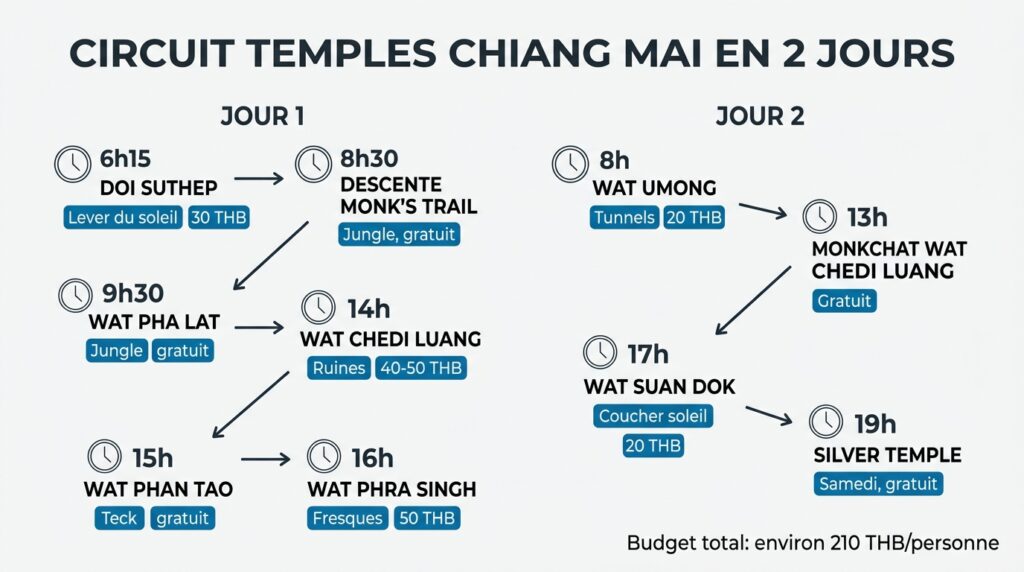 Itinéraire optimisé pour visiter les temples de Chiang Mai en deux jours