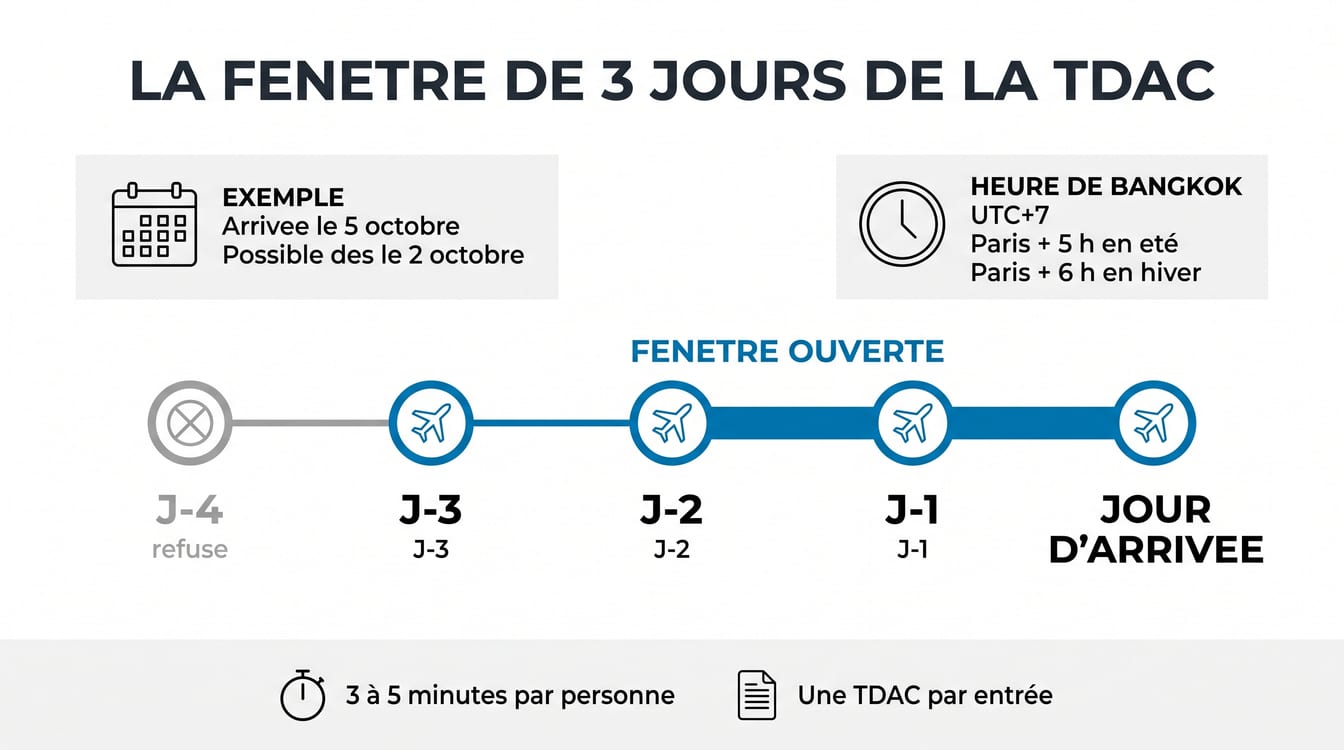Fenêtre de 3 jours pour remplir la TDAC Thaïlande avant son arrivée