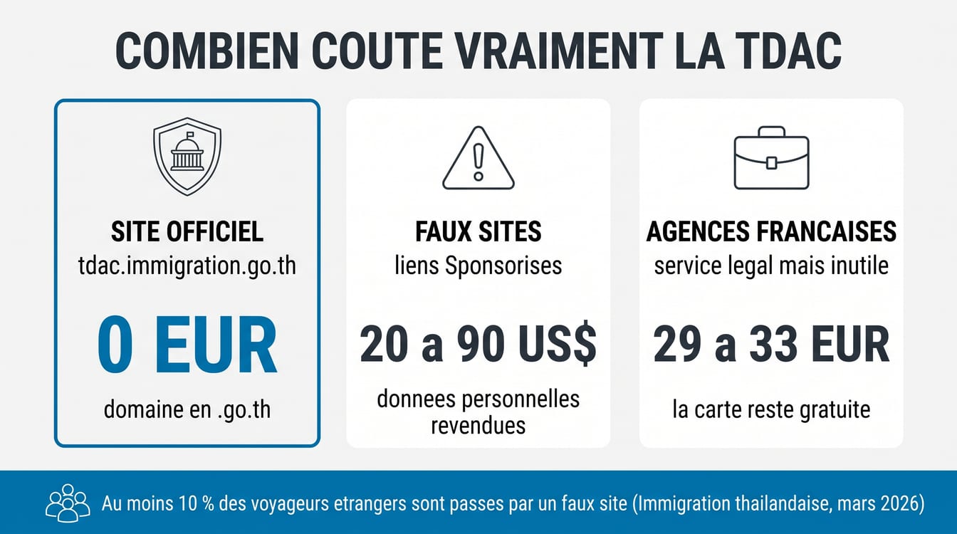 Coût réel de la TDAC Thaïlande, le site officiel gratuit face aux faux sites payants