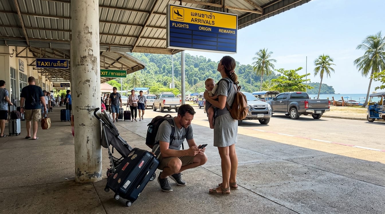 TDAC Thaïlande pour un enfant, des parents remplissant une carte d'arrivée par personne