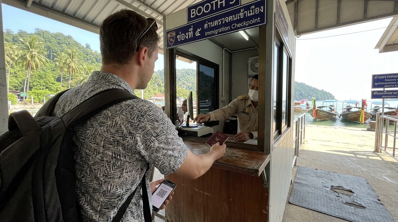 Contrôle du QR code de la TDAC Thaïlande au guichet d'immigration à l'arrivée