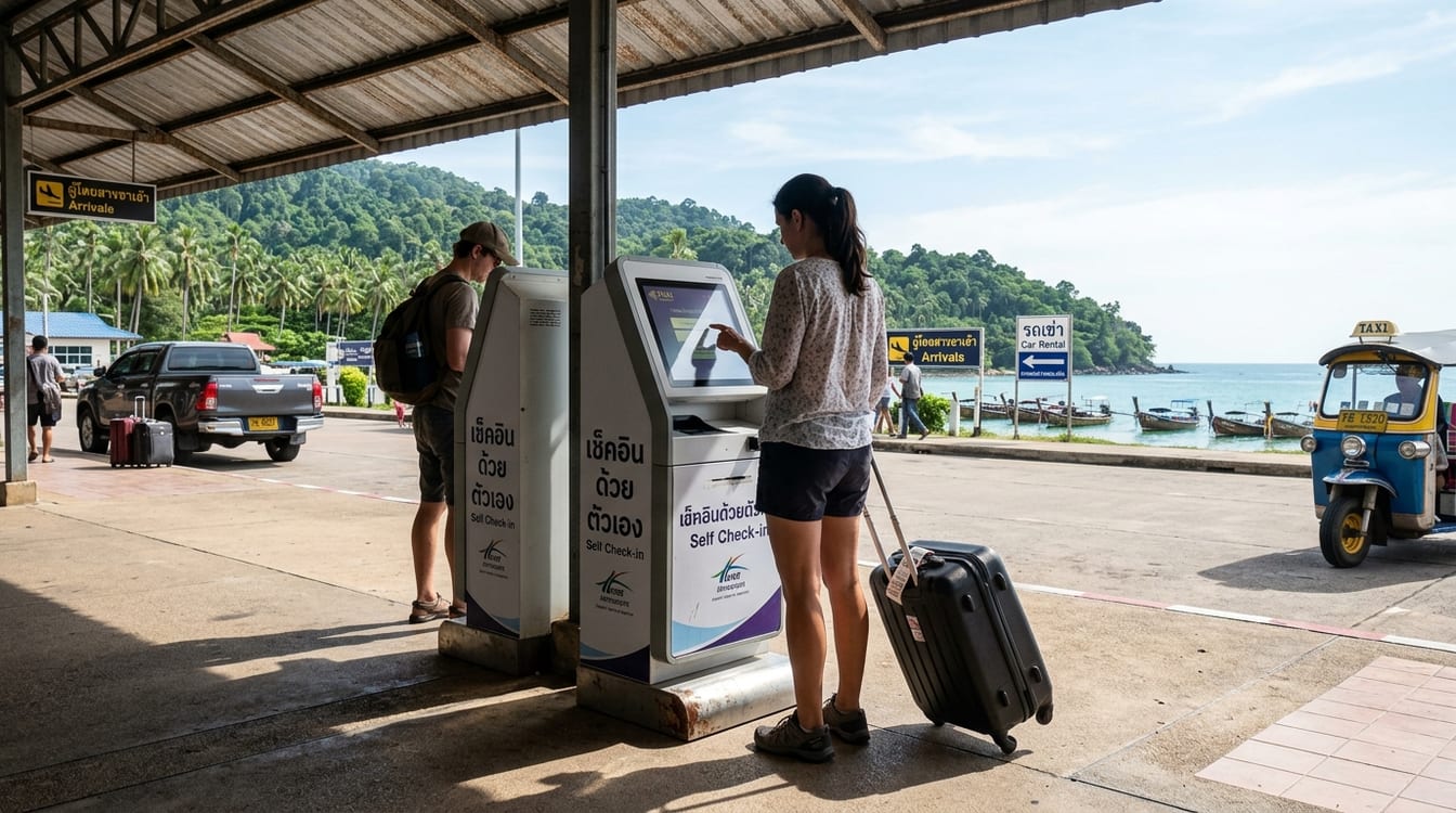 Borne TDAC Thaïlande dans le hall d'arrivée d'un aéroport thaïlandais