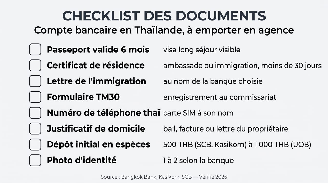 Checklist des documents à préparer pour ouvrir un compte bancaire en Thaïlande