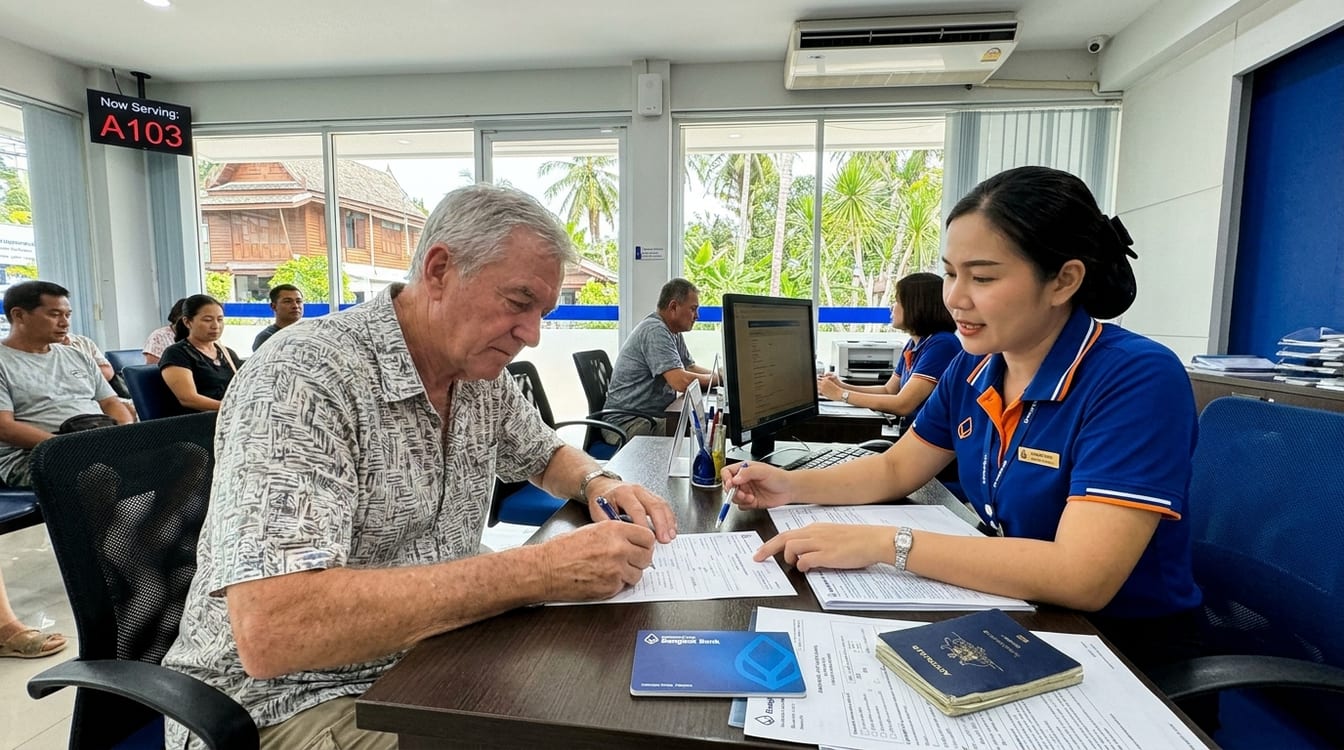Ouverture de compte en agence Bangkok Bank, formulaires et passbook