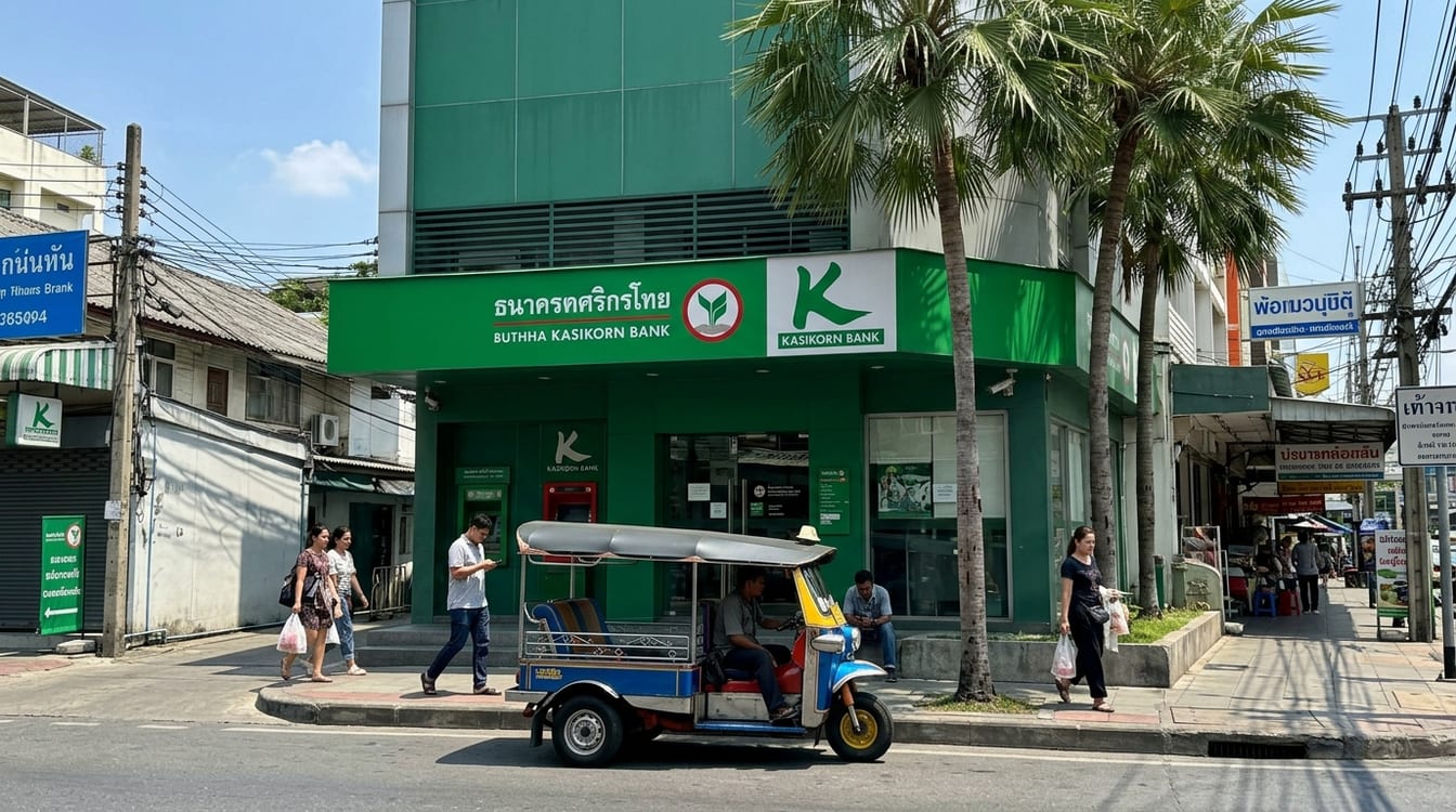 Façade d'agence Kasikorn dans un quartier expatrié de Bangkok