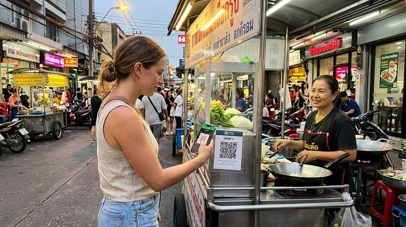 Paiement par QR code PromptPay via l'application Kasikorn K PLUS