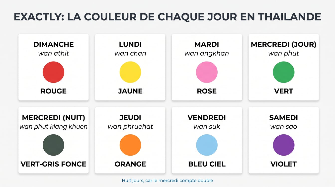 La couleur de chaque jour de la semaine en Thaïlande