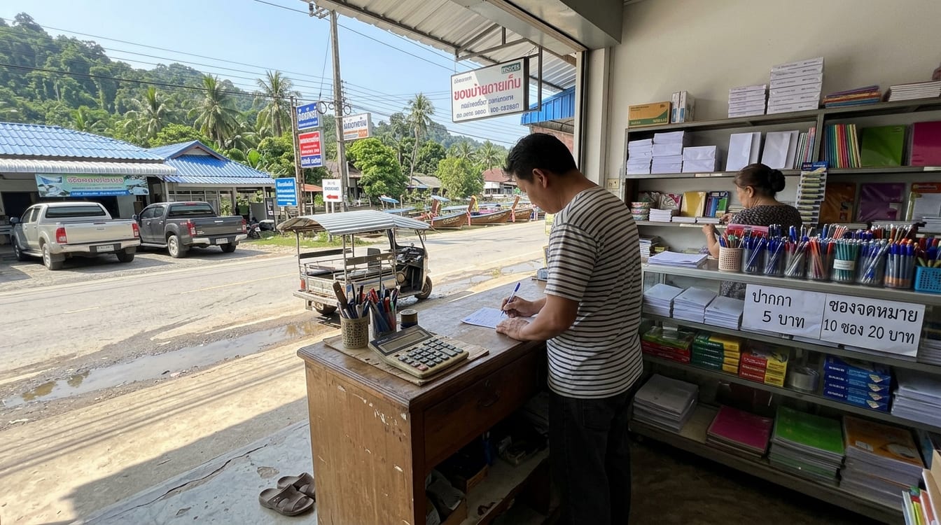 Couleur d'encre en Thaïlande, employé remplissant un formulaire au stylo bleu