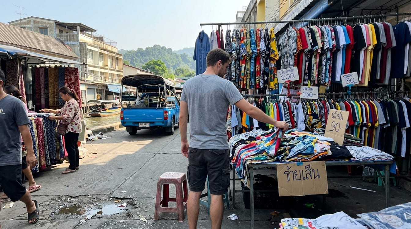 Voyageuse vérifiant la couleur de sa tenue avant d'entrer dans un temple en Thaïlande