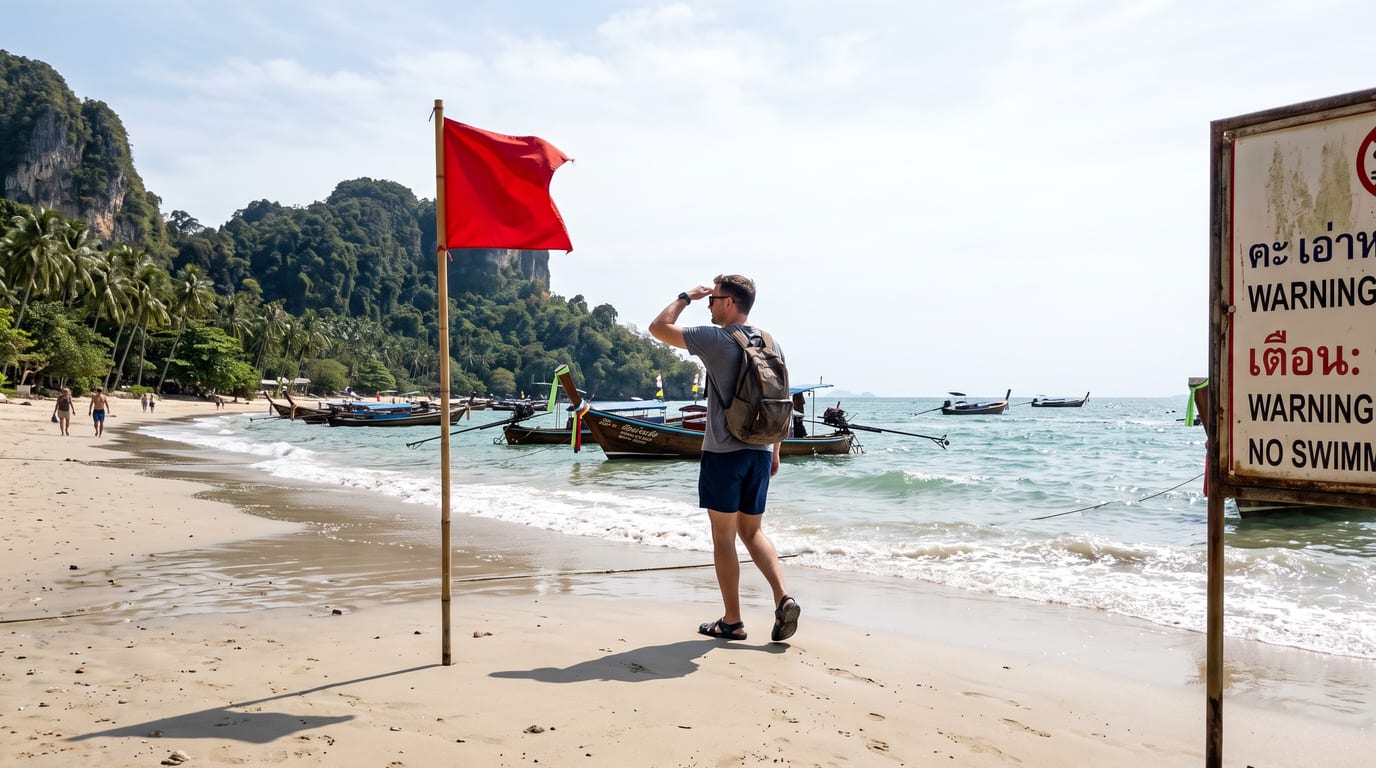 Endroits à éviter en Thaïlande, plage bondée de longtails au sud du pays