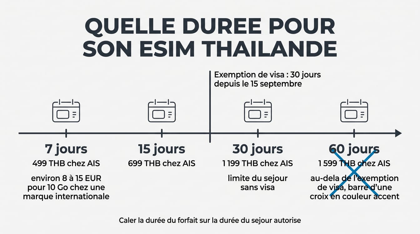 Durée et volume de données à prévoir pour une eSIM Thaïlande