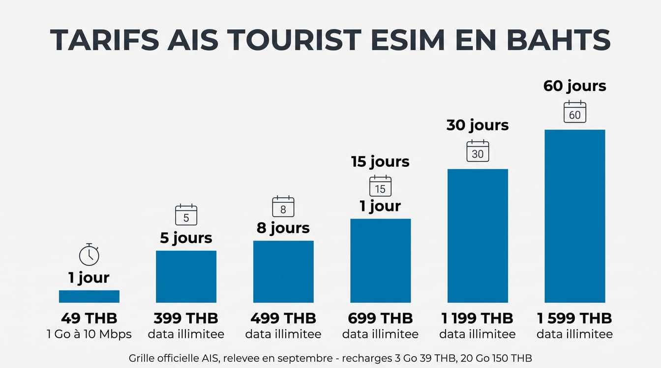 Grille tarifaire des forfaits touristes AIS en bahts