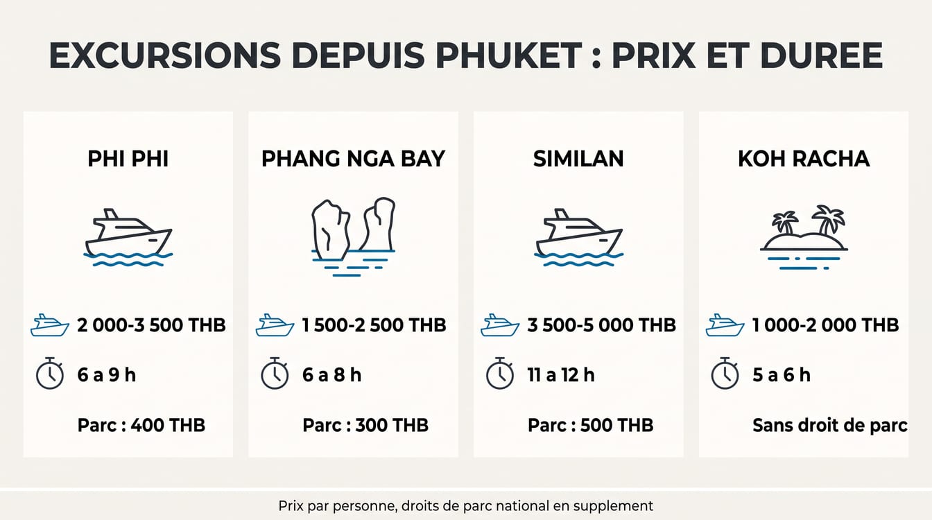 Comparatif des quatre excursions au départ de Phuket selon le budget et la durée