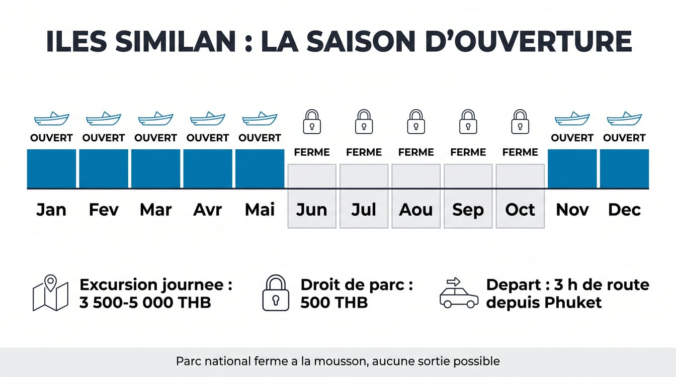 Saison d'ouverture et budget d'une journée aux îles Similan depuis Phuket