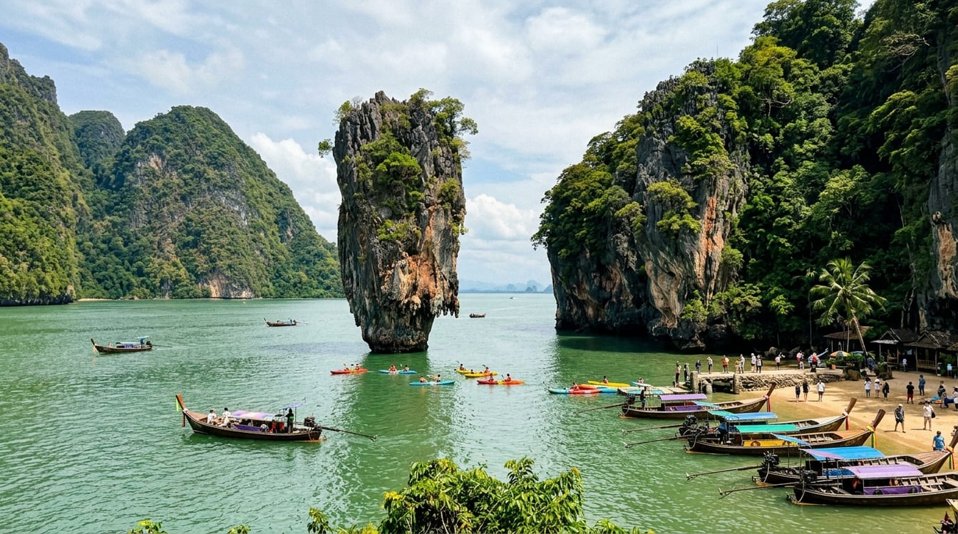 Pitons calcaires de la baie de Phang Nga et James Bond Island depuis Phuket
