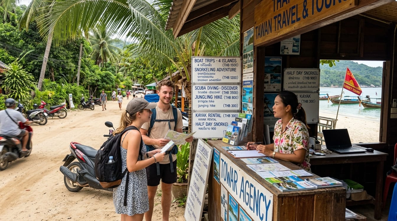 Comptoir de réservation d'excursions en bord de plage à Phuket