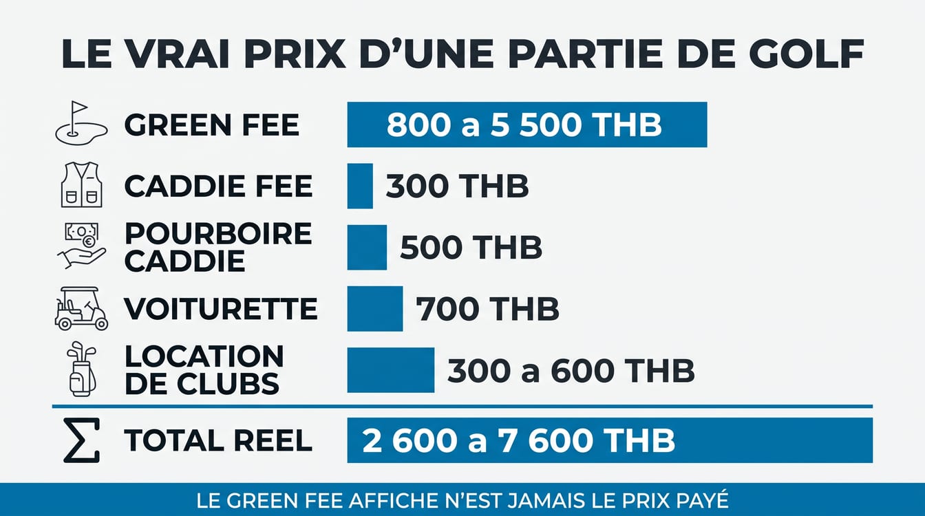 Détail du prix d'une partie de golf en Thaïlande, poste par poste