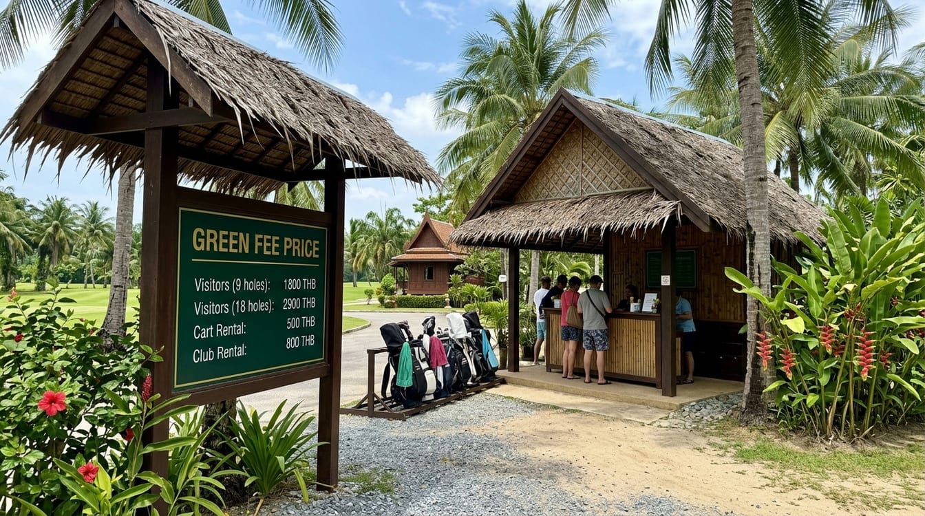 Panneau des green fees d'un parcours de golf en Thaïlande