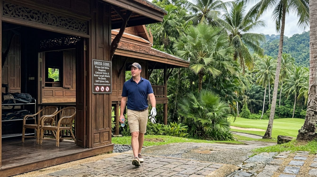 Golfeurs en tenue réglementaire sur un parcours de golf en Thaïlande