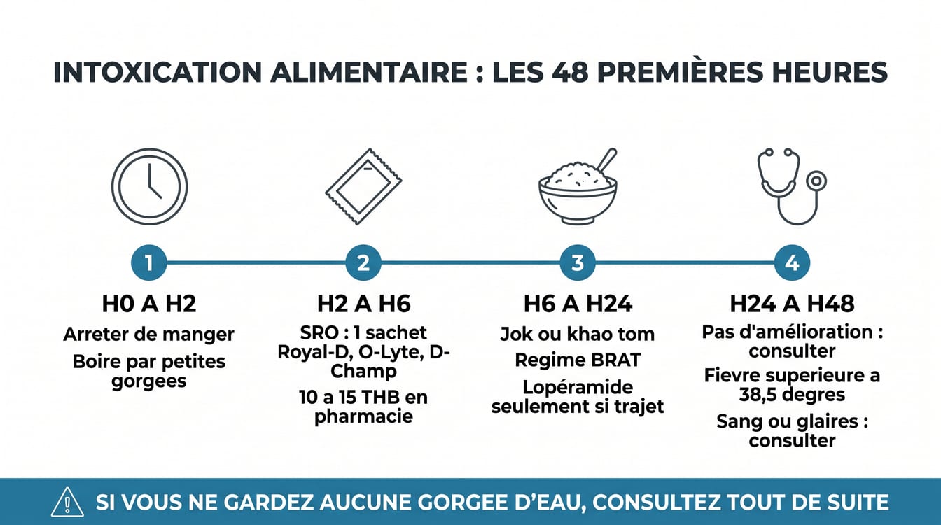 Conduite à tenir heure par heure en cas d'intoxication alimentaire en Thaïlande