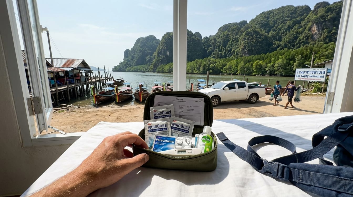 Trousse contre l'intoxication alimentaire en Thaïlande, sels de réhydratation et thermomètre