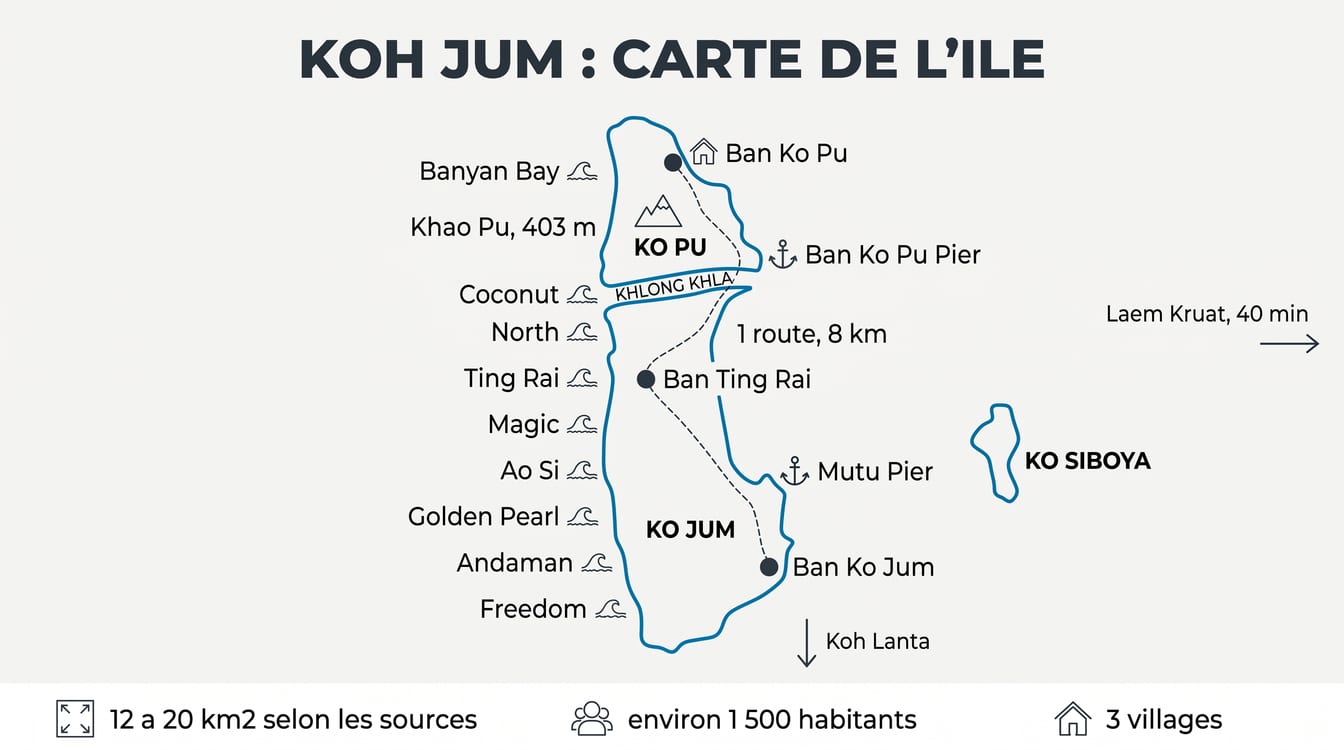 Carte de Koh Jum et Koh Siboya dans la province de Krabi