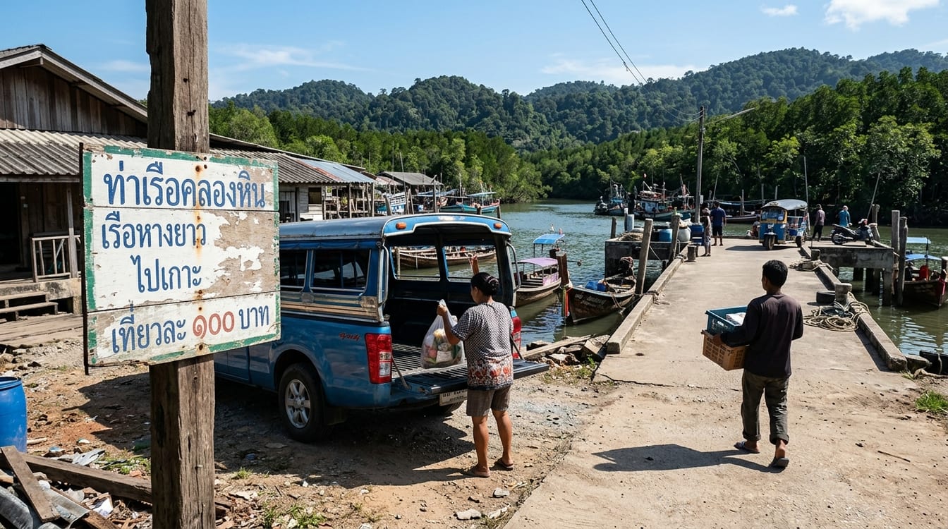 Comment aller à Koh Jum : longtail amarré au ponton de Laem Kruat