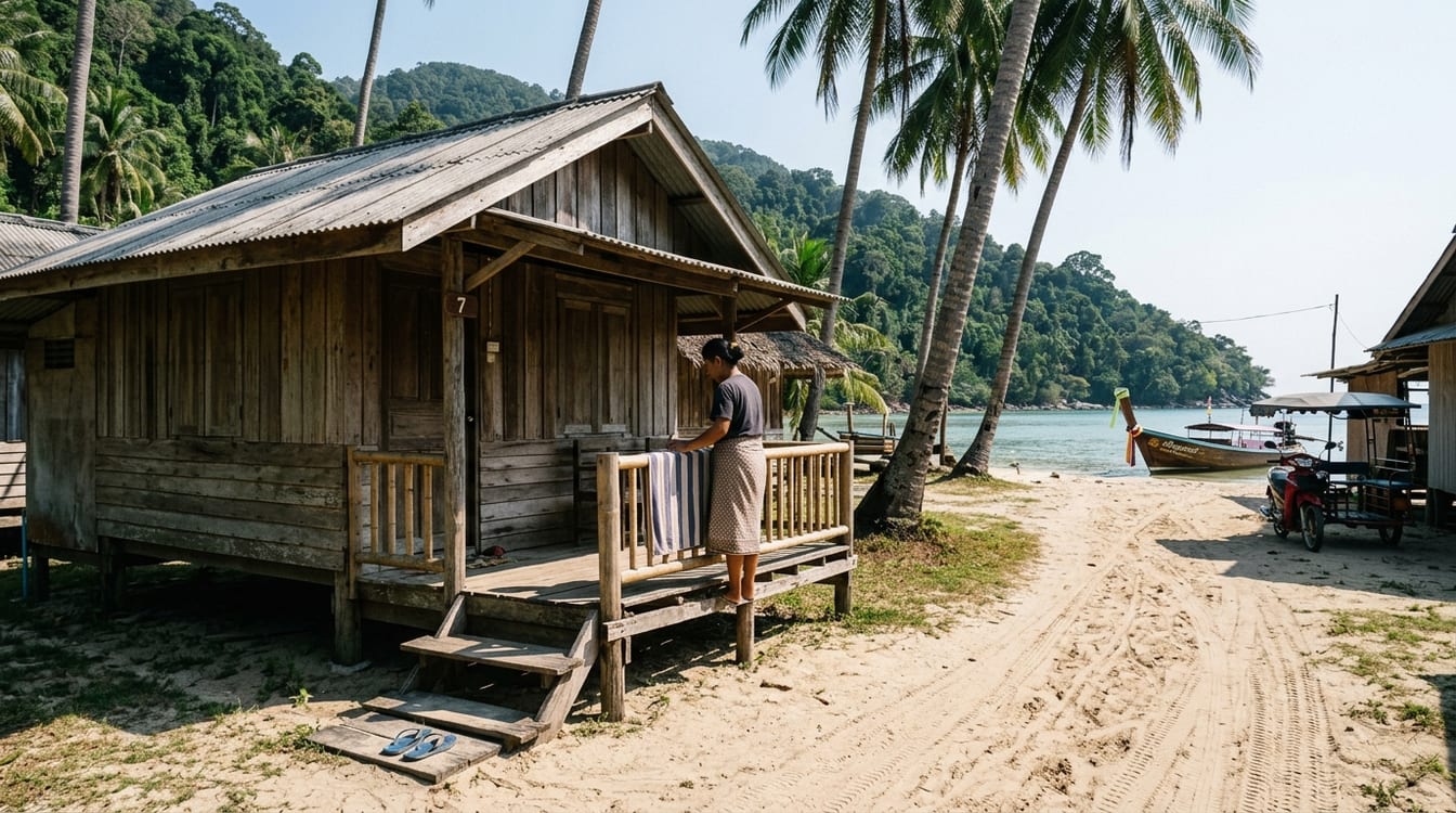 Koh Jum hôtel : bungalows en bois sous les cocotiers à Ting Rai