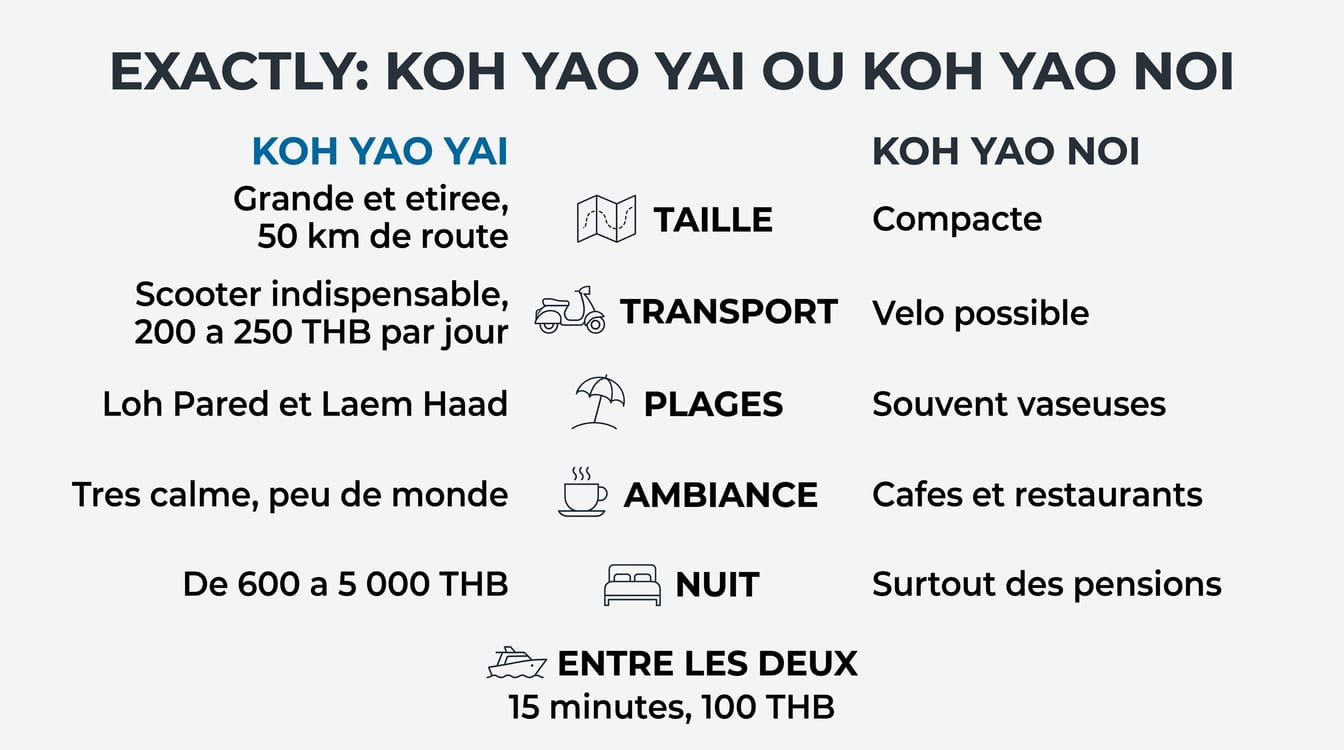 Koh Yao Yai ou Koh Yao Noi, comparaison taille, plages, hébergement et ambiance