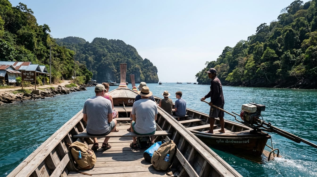 Chenal entre Koh Yao Yai et Koh Yao Noi traversé par un longtail