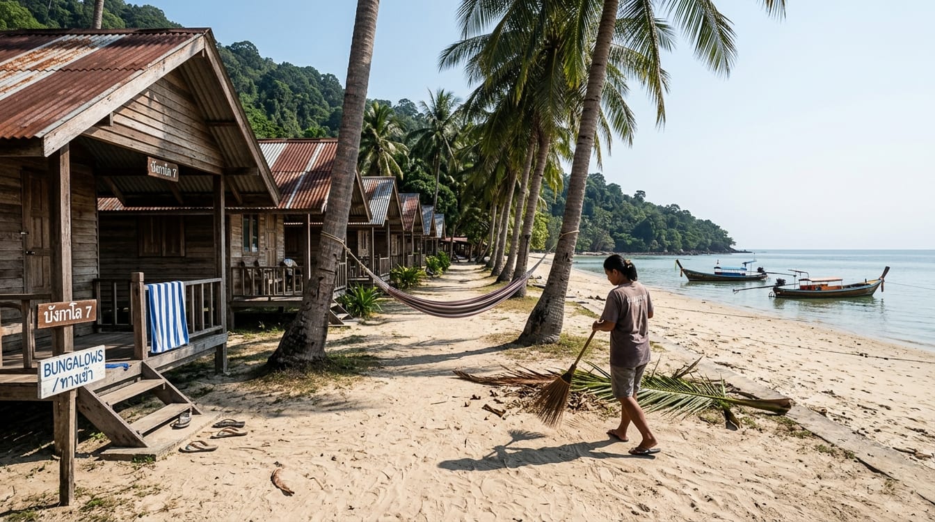 Bungalows de plage en bois sur la côte ouest de Koh Yao Yai