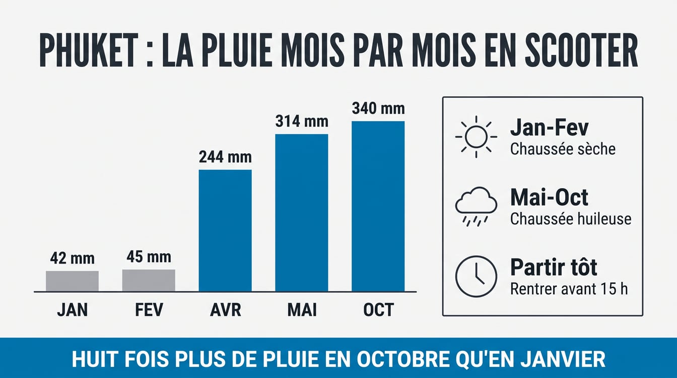 Pluviométrie et location de scooter en Thaïlande mois par mois
