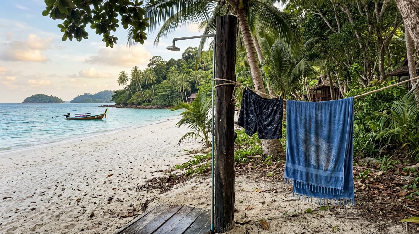 Douche de plage pour rincer le maillot après une baignade en Thaïlande