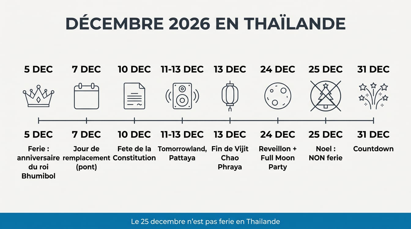 Jours fériés et dates des fêtes de décembre 2026 en Thaïlande