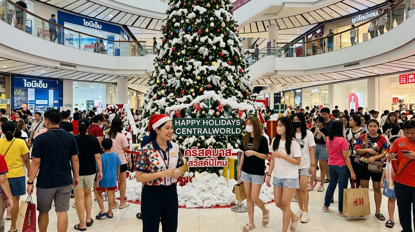 Décorations de Noël en Thaïlande dans une rue commerçante le 25 décembre