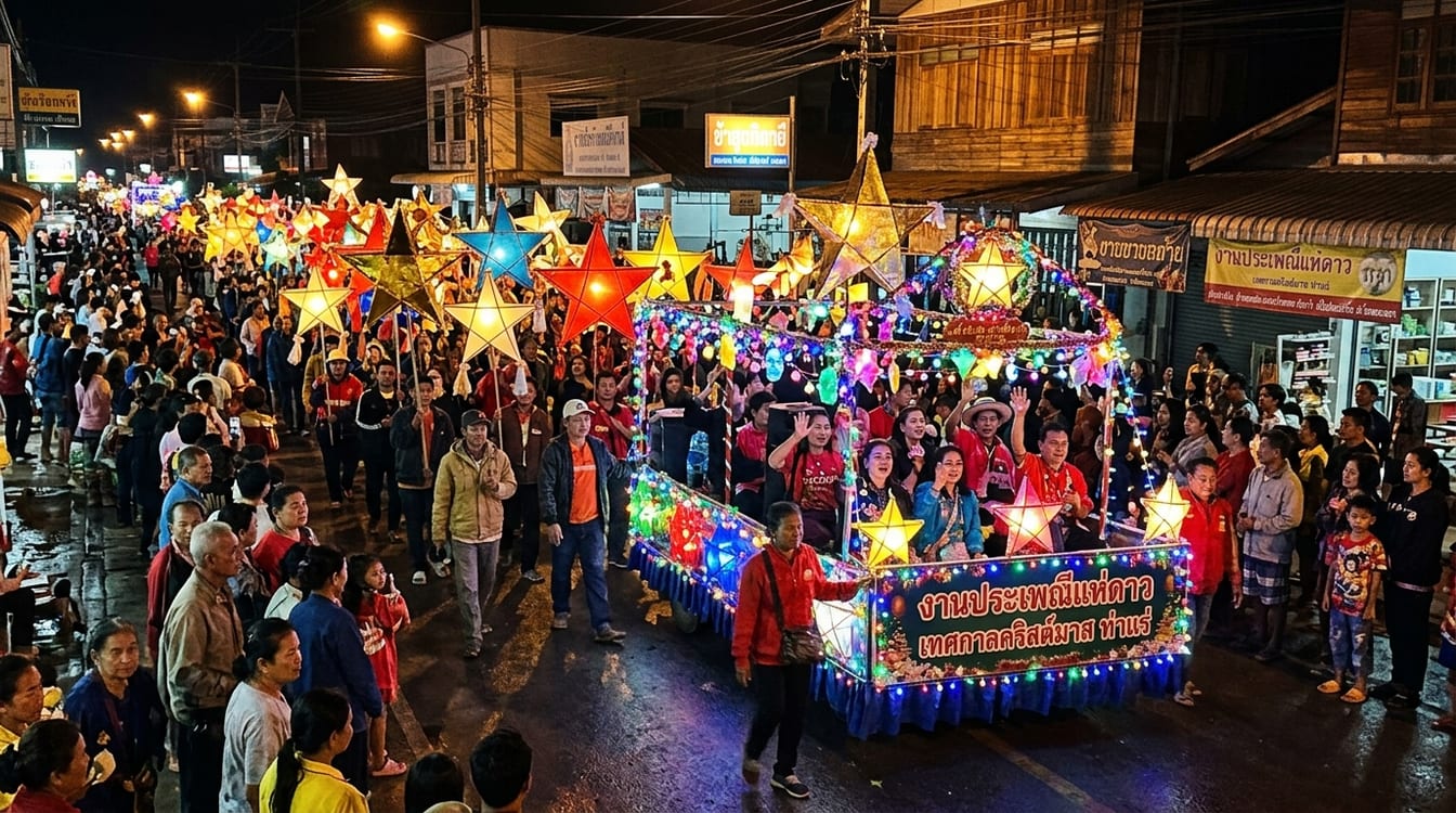 Noël chrétien en Thaïlande, cathédrale illuminée à Chanthaburi