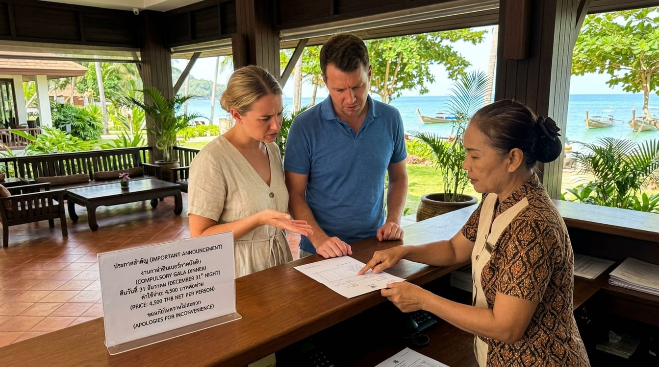 Pièges à éviter pour Noël en Thaïlande, réception d'hôtel au moment de payer