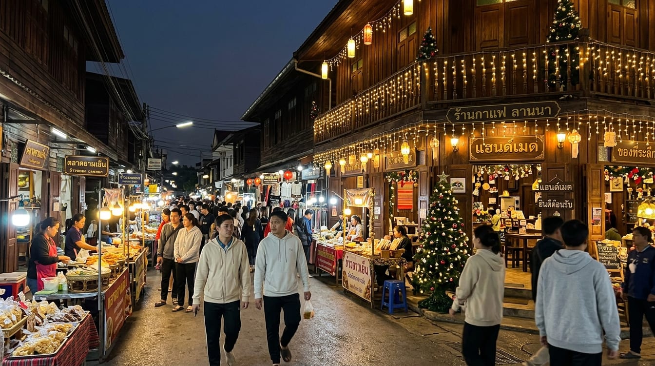 Noël à Chiang Mai, décorations dans la vieille ville du Nord de la Thaïlande