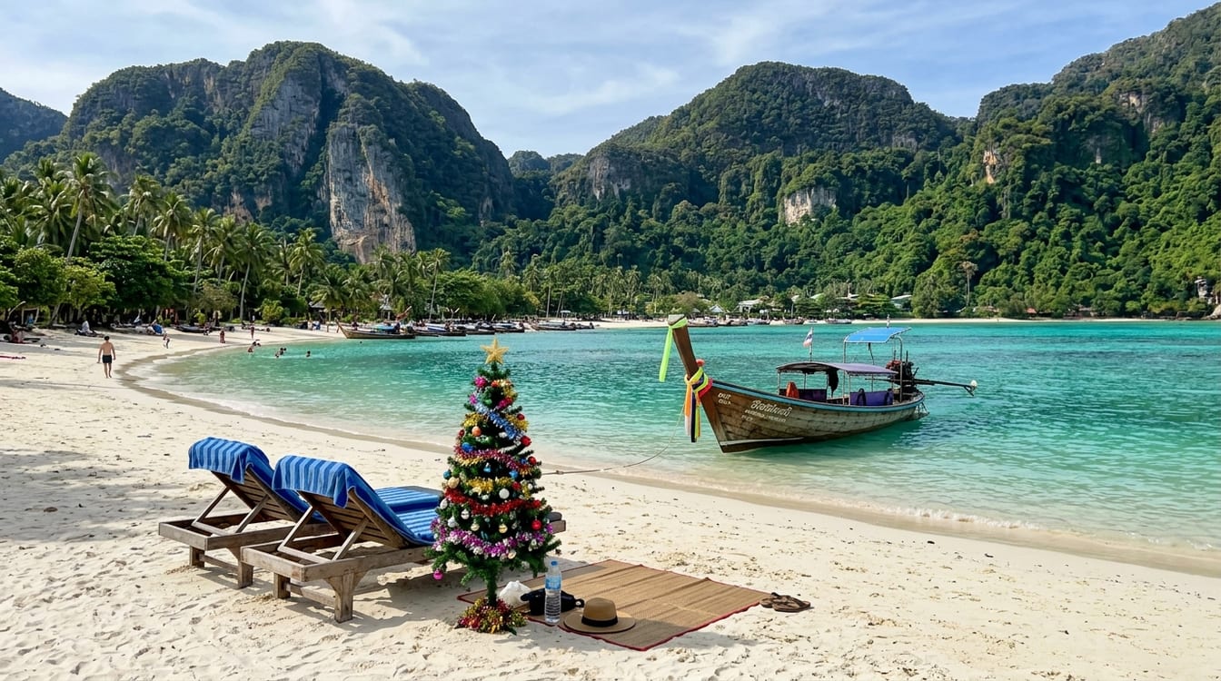 Noël à la plage en Thaïlande, mer d'Andaman calme en décembre à Krabi