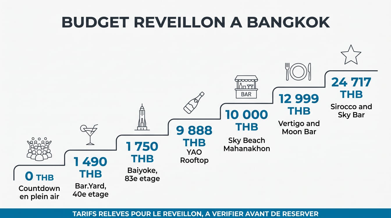 Fourchette de prix d'un réveillon du Nouvel An à Bangkok en bahts