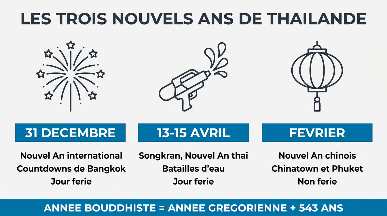 Dates des trois nouvels ans thaïlandais et décalage de l'ère bouddhiste