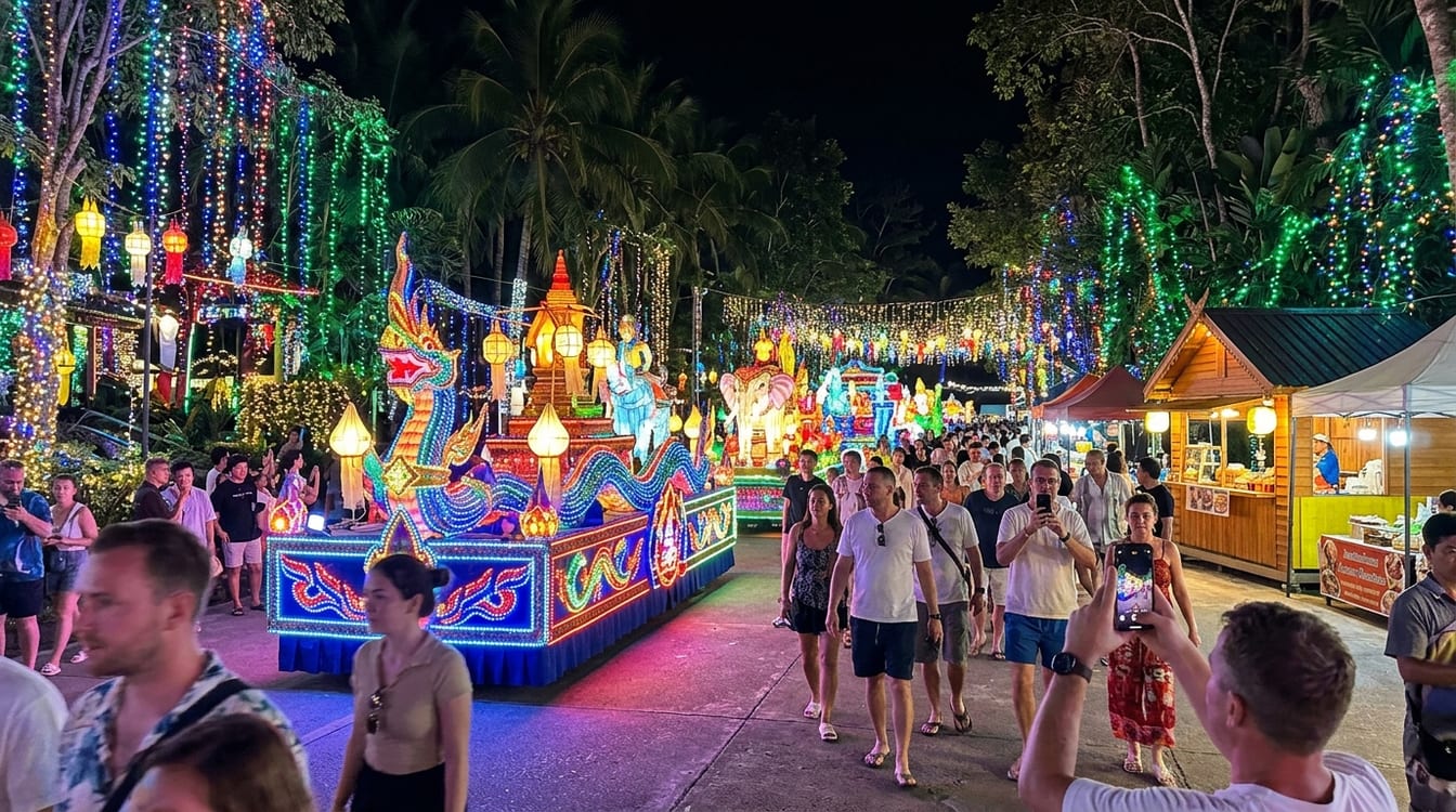 Installations lumineuses du parc Carnival Magic à Kamala