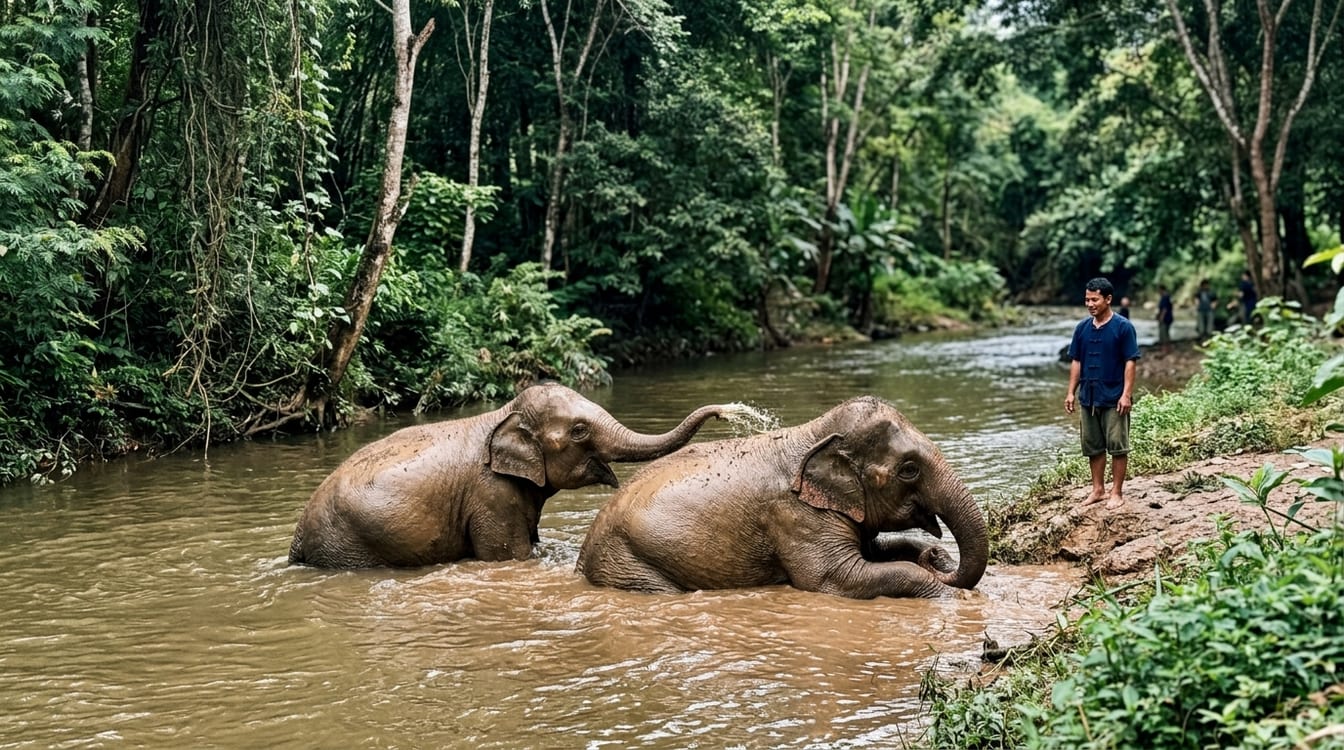 Éléphant d'un spectacle de Phuket dans son enclos en journée