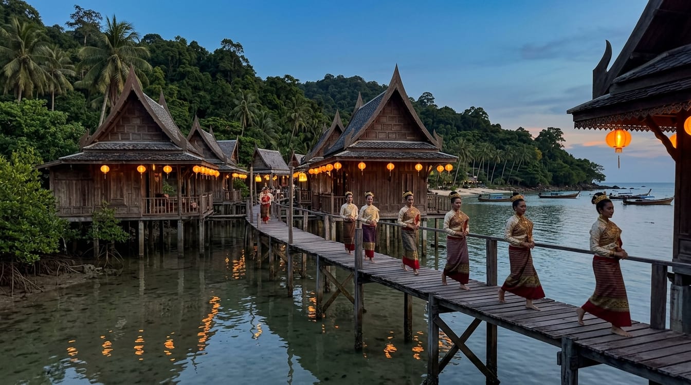 Village thaïlandais reconstitué de Siam Niramit à Phuket Town