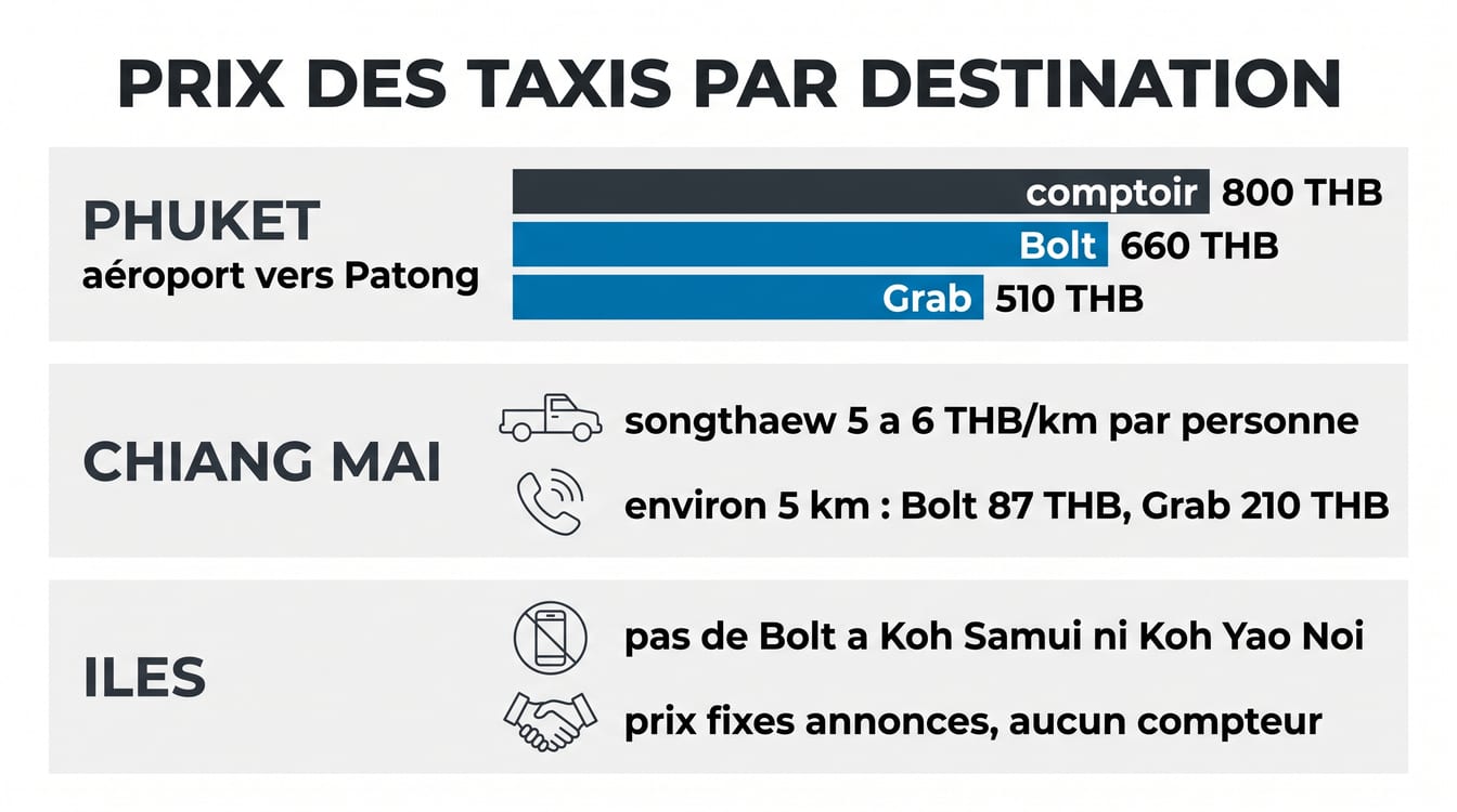 Prix d'un taxi à Phuket, Chiang Mai, Pattaya et sur les îles thaïlandaises