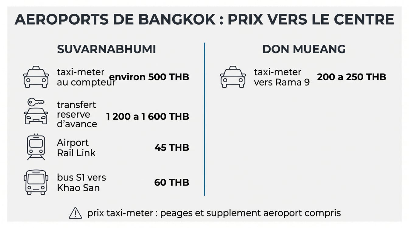 Prix d'un taxi entre les aéroports de Bangkok et le centre-ville